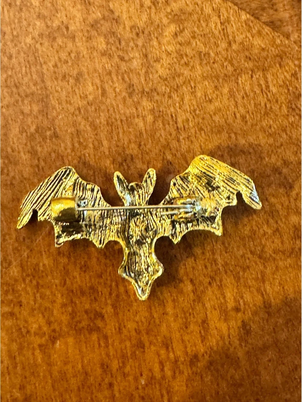 Vintage Blue Rhinestone Bat Brooch Pin with Gold Tone Metal 383